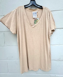 Jungmaven Paige V-neck T-shirt Oat Milk Beige Hemp Organic Cotton Size 2X NWT - Picture 1 of 11