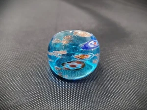 Boho Art Turquoise abstract Floral theme Hand Blown Glass Bling Ring - Sz 7.25 - Picture 1 of 5