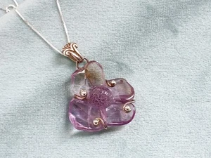 Carved Amethyst Flower Plumeria Sterling Silver Wrap Pendant Necklace 925 - Picture 1 of 11