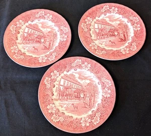 Set of 3 Vintage Royal Tudor Ware "Coaching Taverns" Pink Transferware Plates - Picture 1 of 5