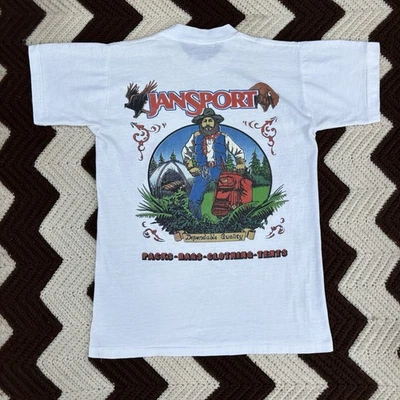 VTG 70s JanSport Nature Outdoors Camping Supplies RARE Promo T-Shirt Medium USA - Image 1 of 4