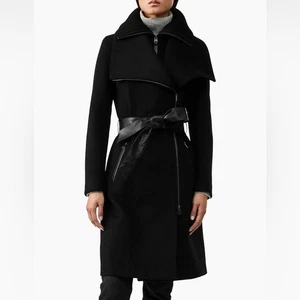 Cappotto doppio colletto Mackage Nori-K lana nero trench XS designer giacca pesante - Foto 1 di 10