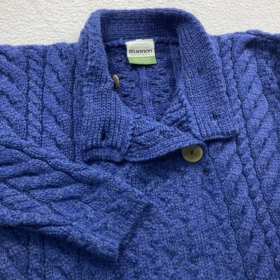 Shannon Woolen Mills Merino Wool Cardigan Sweater Women Medium Blue Ireland Knit - Image 1 of 4