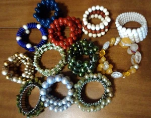 12 Wickelarmband Set bunt Perlen gold silber Statement Stretch Vintage jetzt - Bild 1 von 20