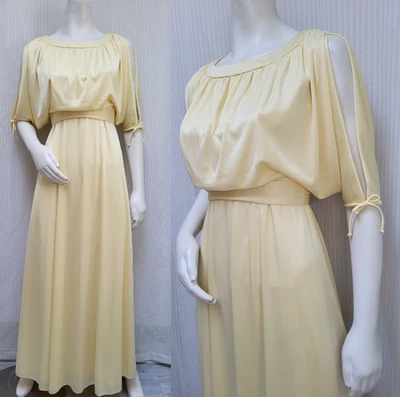 Maxi Vestido Vintage Años 60/70 Amarillo Brillante Jersey Tejido Manga Dividida - S/M - Usado en Excelente Condición Foto 1 de 4
