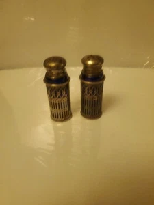Vintage Colbalt Blue Silver Plate Salt & Pepper Shakers Pat No. 1014132 UK - Picture 1 of 5