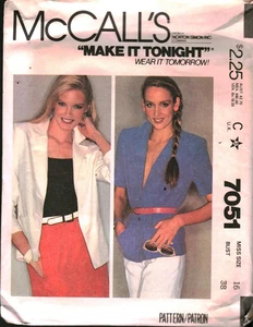 7051 Vintage McCalls Schnittmuster Misses 80er Jahre geknöpft Top genäht Blazer 16 - Bild 1 von 2