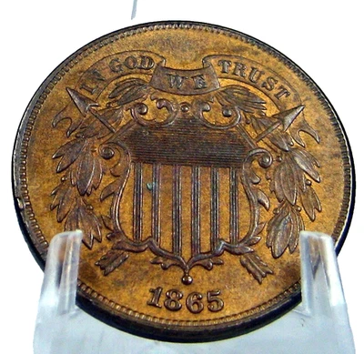 1865 Two Cent Piece Superb GEM BU A Blazing Fully Red Brown Coin, PQ!-- # SCBL0- - Image 1 of 4