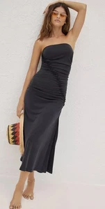 Anthropologie The Gabbie trägerloses gerafftes Röhrenkleid von Celandine LARGE schwarz - Bild 1 von 6