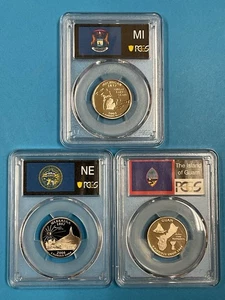3-Coins 25c/25c/25c State Quarters PCGS PR69DCAM 2004S MI/2006S NE/2009S GUAM - Picture 1 of 7