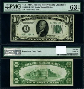 FR. 2001 D $10 1928-A Federal Reserve Note Cleveland D-A Block Choice PMG CU63 E - Picture 1 of 3