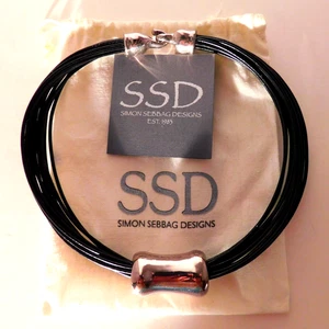 Simon Sebbag Designs Sterling Silver 925 12 Strand Black Leather Choker Necklace - Picture 1 of 4