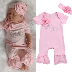 Recién Nacido Bebé Niña Rosa Mameluco Body Diadema Conjunto Ropa - Imagen 1 de 11