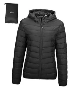 Women's Packable Lightweight Full-Zip Puffer Medium Black New(fold in Pocket) - Picture 1 of 8