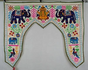 Aari Door Arch Ganesh Elephant Bird Floral Mirrored Indien Wall Hanging - Picture 1 of 6
