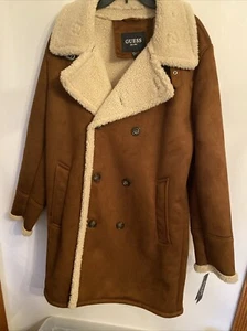 Guess Men’s Faux Shearling Double Breasted Overcoat Size XL - Picture 1 of 13