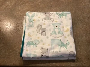 Handgefertigte Babydecke mit Elefant, Hasen, Hirsch. Türkis auf dem Rücken 41" x 41" - Bild 1 von 2