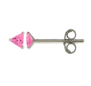 Bo Oreilles Puce Triangle Diamant Cz Rose 3mm Argent 925 - Picture 1 of 2