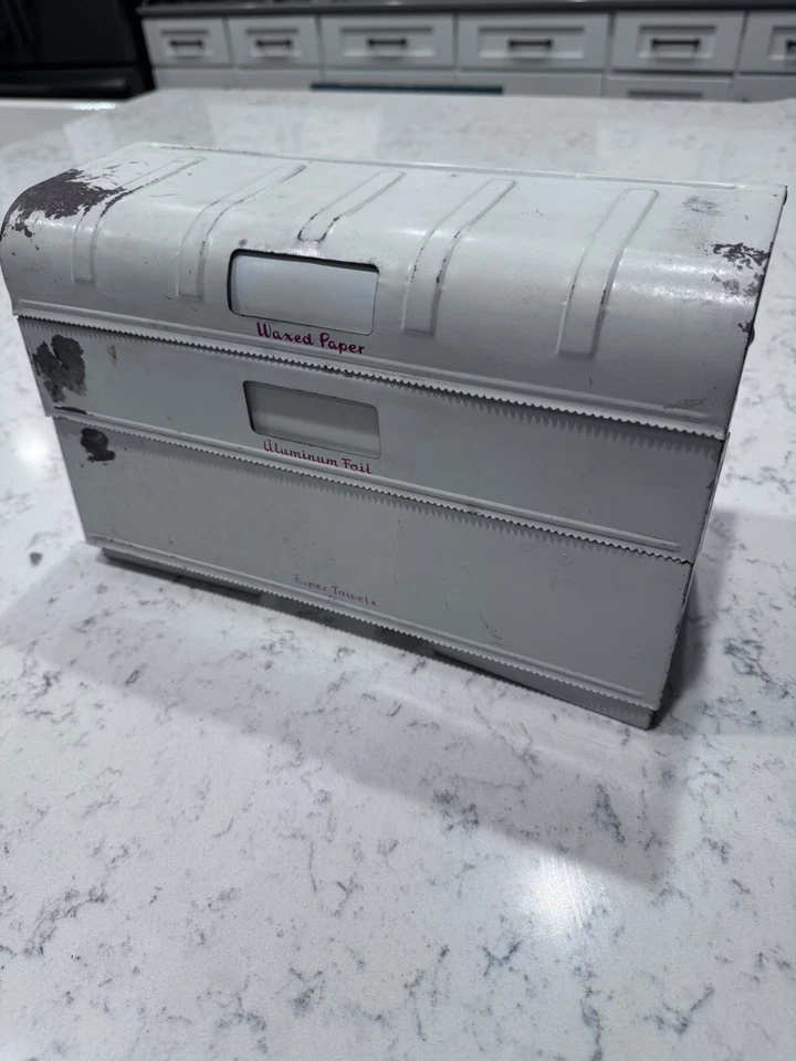 Vintage Art Deco Metal Paper Towel Foil & Wax Paper Wall Mount Dispenser - Image 1 of 4