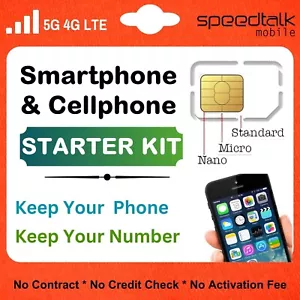 SpeedTalk Smart Phone SIM Card Starter Kit -Talk Text 5G 4G LTE Data No Contract - Picture 1 of 9