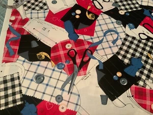 Vintage Fabric Traditions Scissors Patterns Collage 1.5 Yd. Fabric - Picture 1 of 4