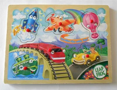 LEAP FROG ENTERPRISES INC. 2006 "ON-THE-GO WITH TAD" SIX PIECE WOOD PEG PUZZLE - Image 1 of 4