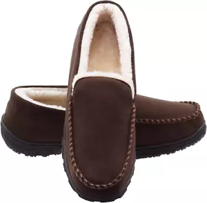 Moccasins for Men House Slippers Indoor Outdoor Plush Mens Bedroom Shoes with Ha - Picture 1 of 12