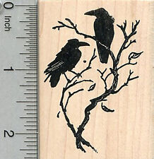 Raven Rubber Stamp, Two Birds on a Branch, Halloween Series J34709 WM
