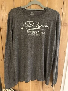 Vintage Ralph Lauren Sportsman Cotton Long Sleeved Top Grey Size Large - Picture 1 of 9