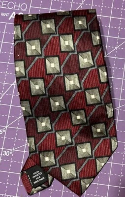 Галстук мужской Ziggurat By Mulberry 100% шелк красный серый геометрический - Изображение 1 из 3