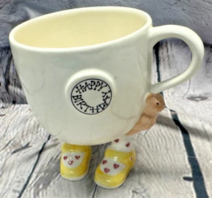 HAPPY BIRTHDAY MUG walking ware CARLTON WARE Lustre Pottery 1980 yellow shoes RA - Picture 1 of 21