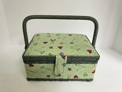 Cesta de costura de tela vintage con tapa tela verde Foto 1 de 4