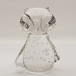 OWL Art Glass Clear Figurine Paperweight Vintage 1960s Bullicante Bubbles Buddy - Picture 1 of 22