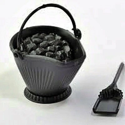MINIATURE COAL SCUTTLE w/ SHOVEL BLACK BUCKET for DOLLHOUSE or FAIRY GARDEN 1:12 - Image 1 of 4