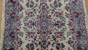 Antique Kermann Runner Hand Knotted Ivory Wool Oriental Rug 3' x 12' - Picture 1 of 17