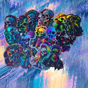 Holographic Waterproof Skull Stickers - Set of 15 - Picture 1 of 2