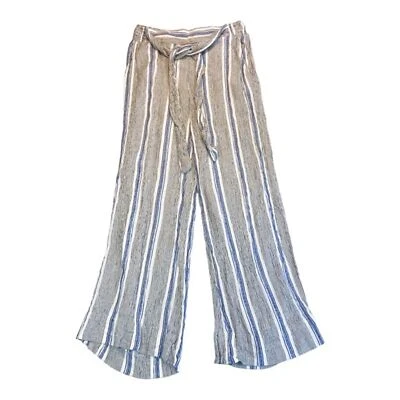 Angie Rayón Rayas Negro Azul Blanco Cortado Corbata Cintura Pantalones Hecho en India S Foto 1 de 4