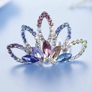 Girls Rhinestone Tiara Crown Birthday Gift Headpiece Wedding Hair Comb Multi-... - Picture 1 of 7