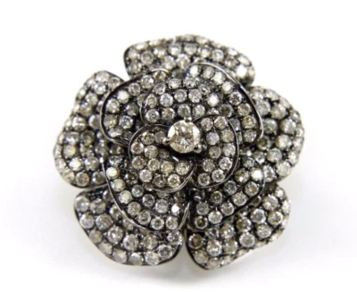 Natural Round Diamond Cluster Black Rose Flower Ring 14K Gold 3.00Ct - Image 1 of 4