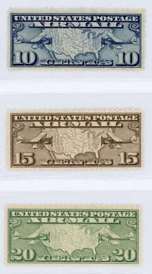 US Scott #C7-C9 Map & Planes | Mint NH | VF/XF Very Extra Fine - Image 1 of 2