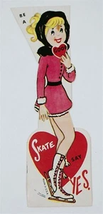 VINTAGE VALENTINSTAGSKARTE EISLAUF MÄDCHEN SEI EIN GUTER SKATE SAG JA 60er - Bild 1 von 1