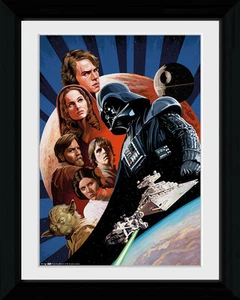 Kunstdruck STAR WARS - Saga Collage ca34x45 cm im Holz-Rahmen NEU Fertigbild - Imagen 1 de 1