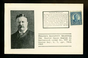 Fraternal Org. Estampilla masónica de masón postal RPPC de EE. UU. #637 Theodore Roosevelt  - Imagen 1 de 2