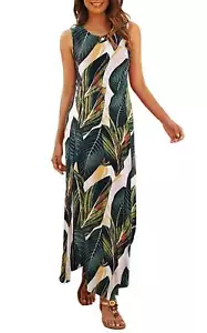 Womens Summer Sleeveless Floral Print Dress Side Split Maxi Beach Dresses wit... - Picture 1 of 3