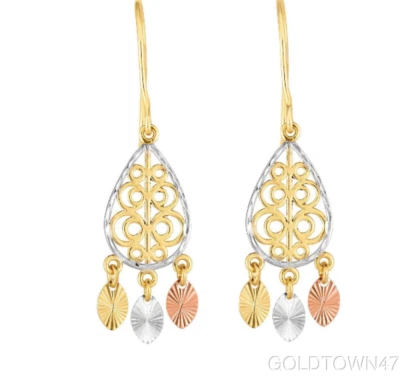 Pendiente de lujo de oro rosa + amarillo + blanco acabado brillante + corte diamante Foto 1 de 3