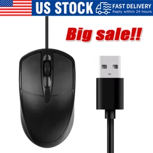 USB 2.0 Optical Wired Scroll Wheel Mouse PC Laptop Notebook Desktop Black Mice - Picture 1 of 10