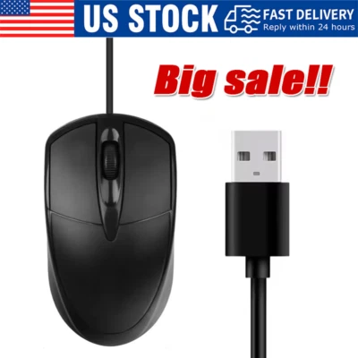 USB 2.0 Optical Wired Scroll Wheel Mouse  PC Laptop Notebook Desktop Black Mice - Image 1 of 4