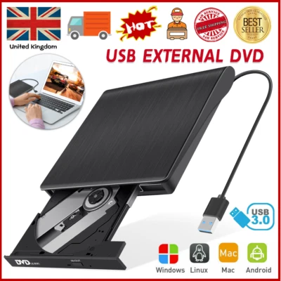 DVD CD RW USB External DVD RW Disc Burner Drive Reader Windows 10 11 Laptop PC - Image 1 of 4