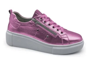Leather Women's fashion sneaker with zipper side- 2839 Pink- FREE POSTAGE! - Picture 1 of 2
