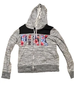 PINK Victoria's Secret Hoodie Sweatshirt tropische Blumen Logo grau Reißverschluss Large - Bild 1 von 6